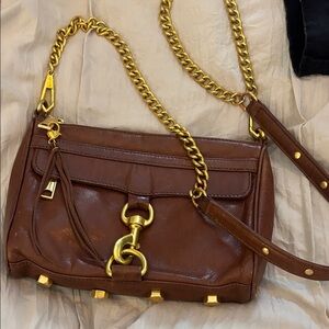 Rebecca Minkoff Brown Leather Crossbody Bag with Gold Chain